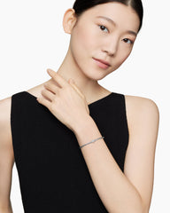 Classic Cable Heart Station Bracelet in Sterling Silver with Pavé, 3mm