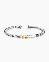 X Classic Cable Station Bracelet in Sterling Silver with 18K Yellow Gold, 4mm