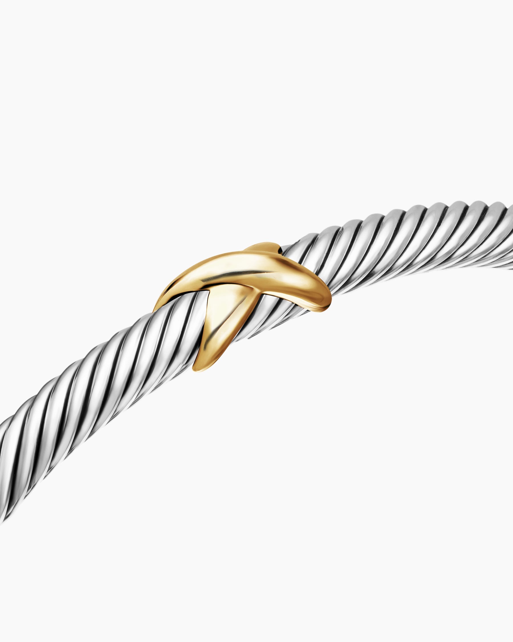 X Classic Cable Station Bracelet in Sterling Silver with 18K Yellow Gold, 4mm