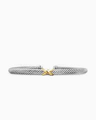 X Classic Cable Station Bracelet in Sterling Silver with 18K Yellow Gold, 4mm