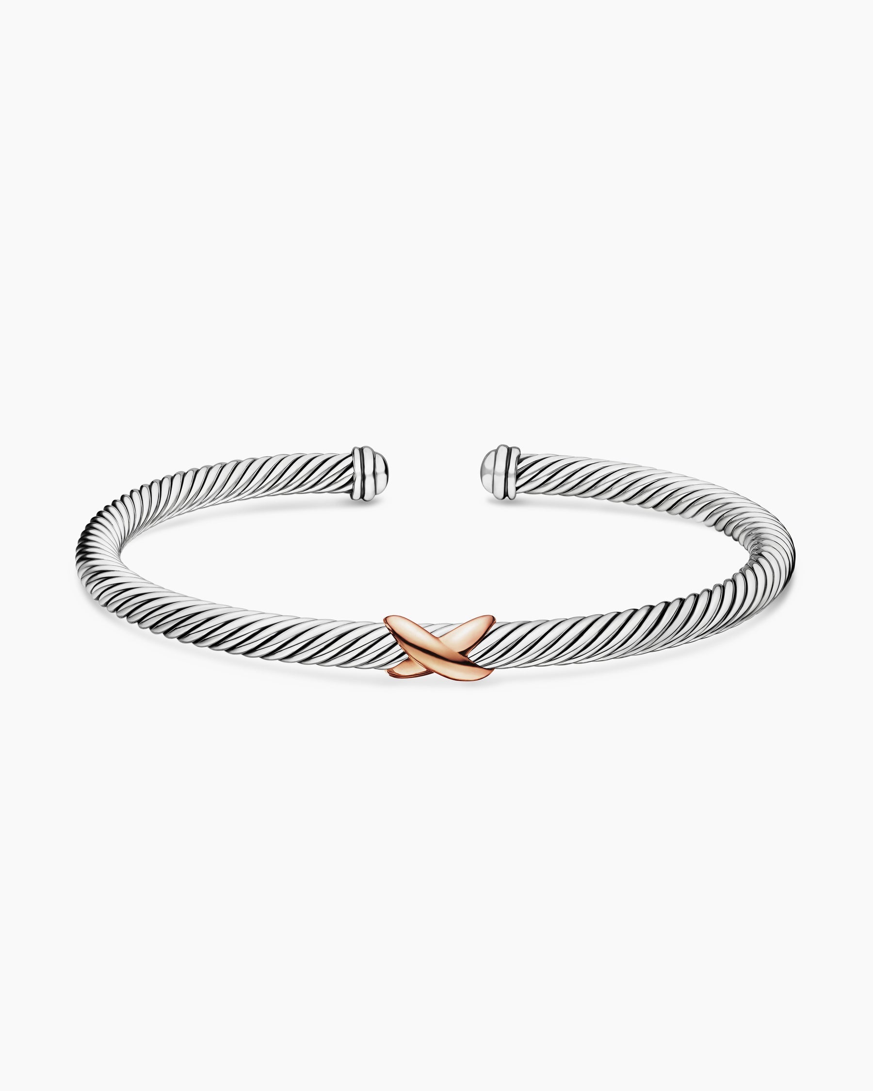 X Classic Cable Station Bracelet in Sterling Silver with 18K Rose Gold, 4mm