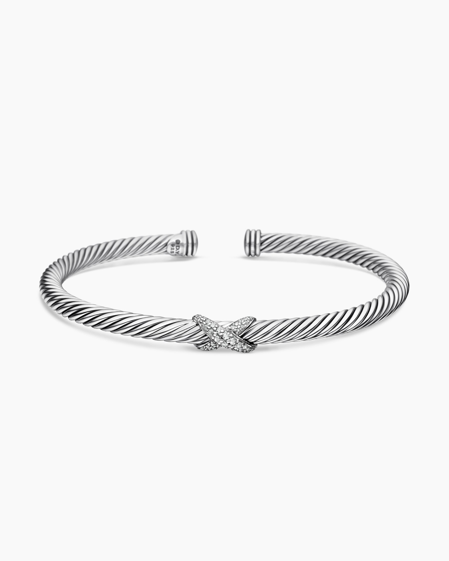 X Classic Cable Station Bracelet in Sterling Silver with Diamonds, 4mm