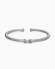 X Classic Cable Station Bracelet in Sterling Silver with Diamonds, 4mm