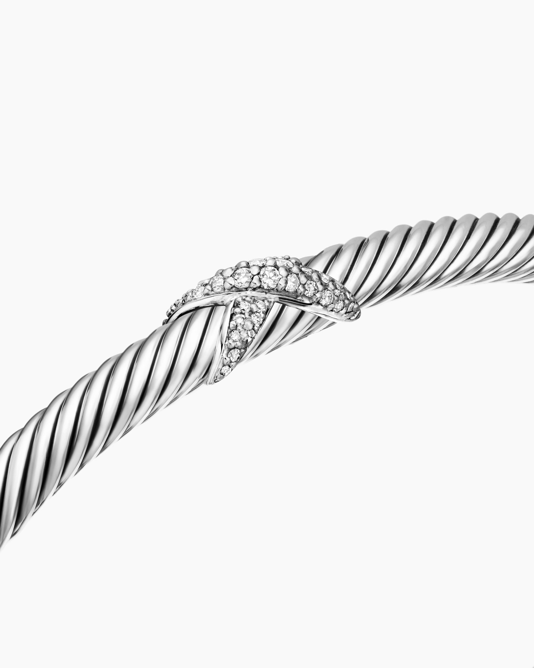 X Classic Cable Station Bracelet in Sterling Silver with Diamonds, 4mm