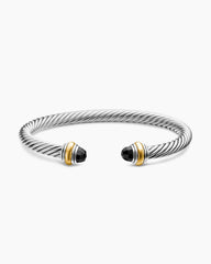 Classic Cable Bracelet in Sterling Silver with 14K Yellow Gold and Black Onyx, 5mm