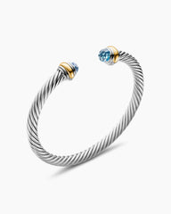 Classic Cable Bracelet in Sterling Silver with 14K Yellow Gold and Blue Topaz, 5mm