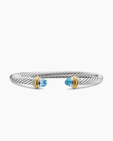 Classic Cable Bracelet in Sterling Silver with 14K Yellow Gold and Blue Topaz, 5mm