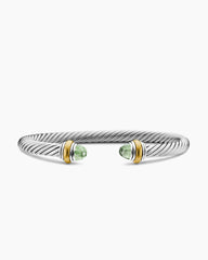 Classic Cable Bracelet in Sterling Silver with 14K Yellow Gold and Prasiolite, 5mm
