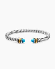 Classic Cable Bracelet in Sterling Silver with 14K Yellow Gold and Turquoise, 5mm