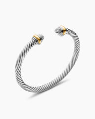 Classic Cable Bracelet in Sterling Silver with 14K Yellow Gold and Pavé Diamond Domes, 5mm