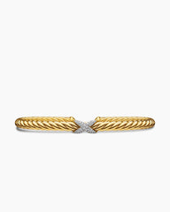 X Cablespira® Station Bracelet in 18K Yellow Gold with Pavé Diamonds, 4mm
