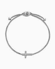 Petite Pavé Cross Chain Bracelet in Sterling Silver with Diamonds, 1.7mm