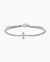 Petite Pavé Cross Chain Bracelet in Sterling Silver with Diamonds, 1.7mm