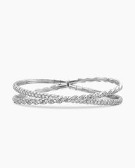 Sculpted Cable Flex Two Row Bracelet in 18K White Gold with Diamonds, 16mm