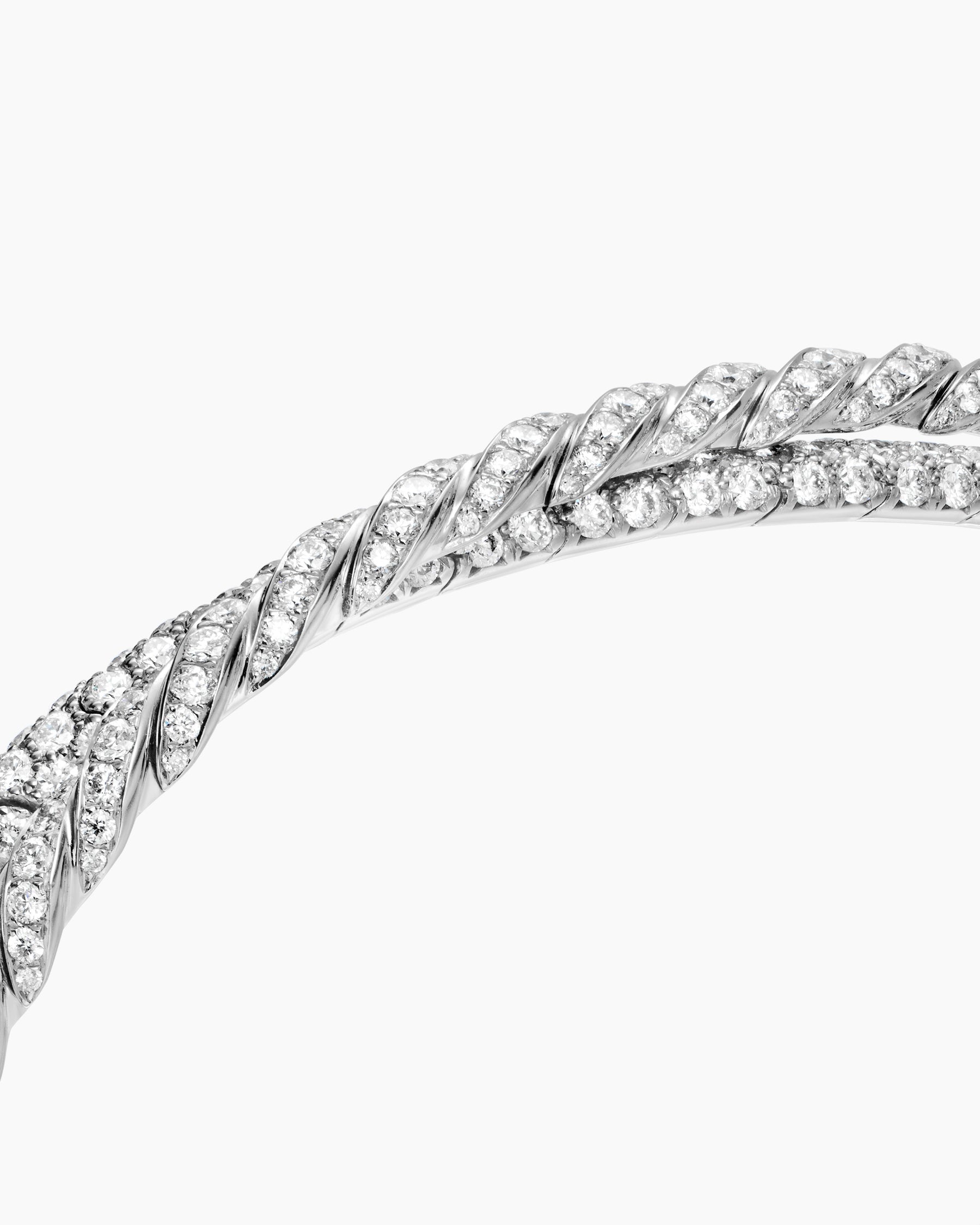 Sculpted Cable Flex Two Row Bracelet in 18K White Gold with Diamonds, 16mm