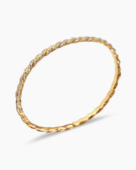 Sculpted Cable Flex Bracelet in 18K Yellow Gold with Diamonds, 3.5mm
