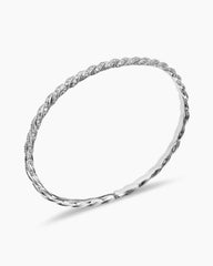 Sculpted Cable Flex Bracelet in 18K White Gold with Diamonds, 3.5mm