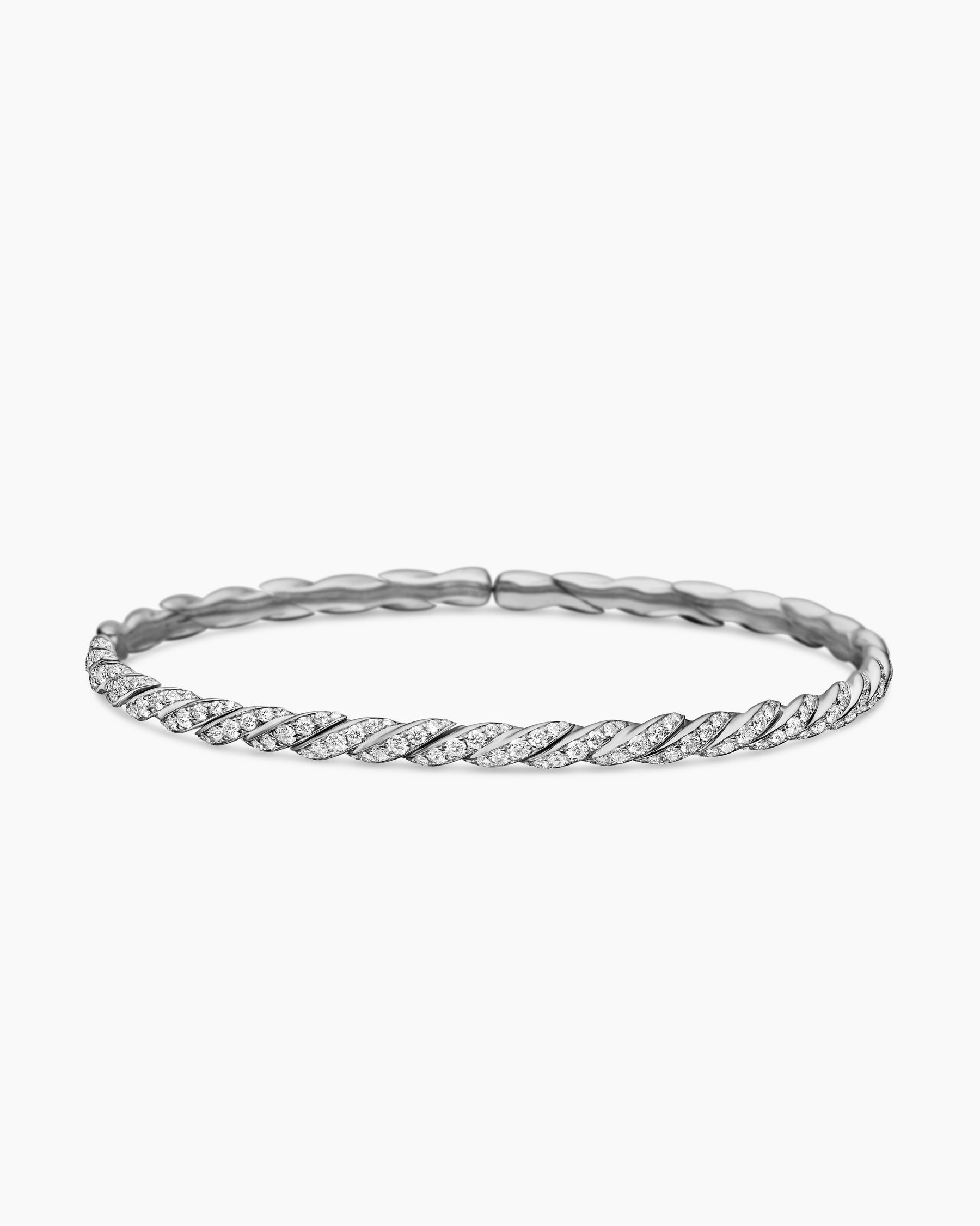 Sculpted Cable Flex Bracelet in 18K White Gold with Diamonds, 3.5mm