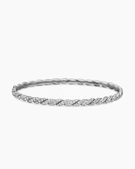 Sculpted Cable Flex Bracelet in 18K White Gold with Diamonds, 3.5mm