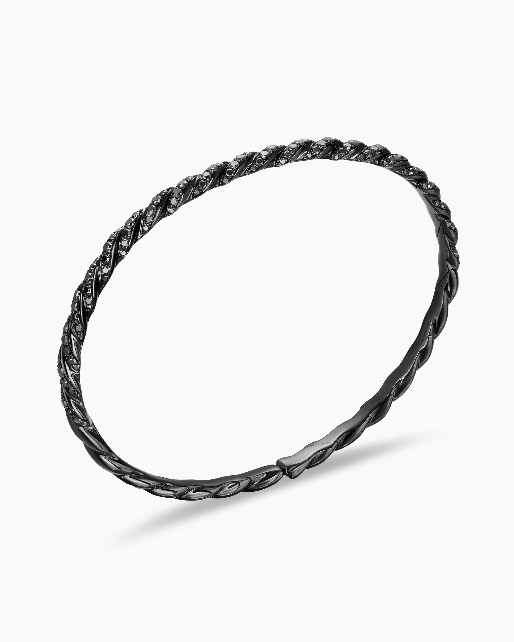 Sculpted Cable Flex Bracelet in 18K White Gold with Black Rhodium and Black Diamonds, 3.5mm