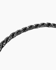 Sculpted Cable Flex Bracelet in 18K White Gold with Black Rhodium and Black Diamonds, 3.5mm