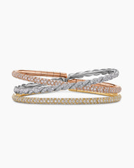 Sculpted Cable Flex Three Row Bracelet in 18K Gold with Diamonds, 21mm