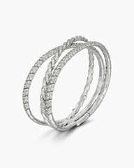 Sculpted Cable Flex Three Row Bracelet in 18K White Gold with Diamonds, 21mm