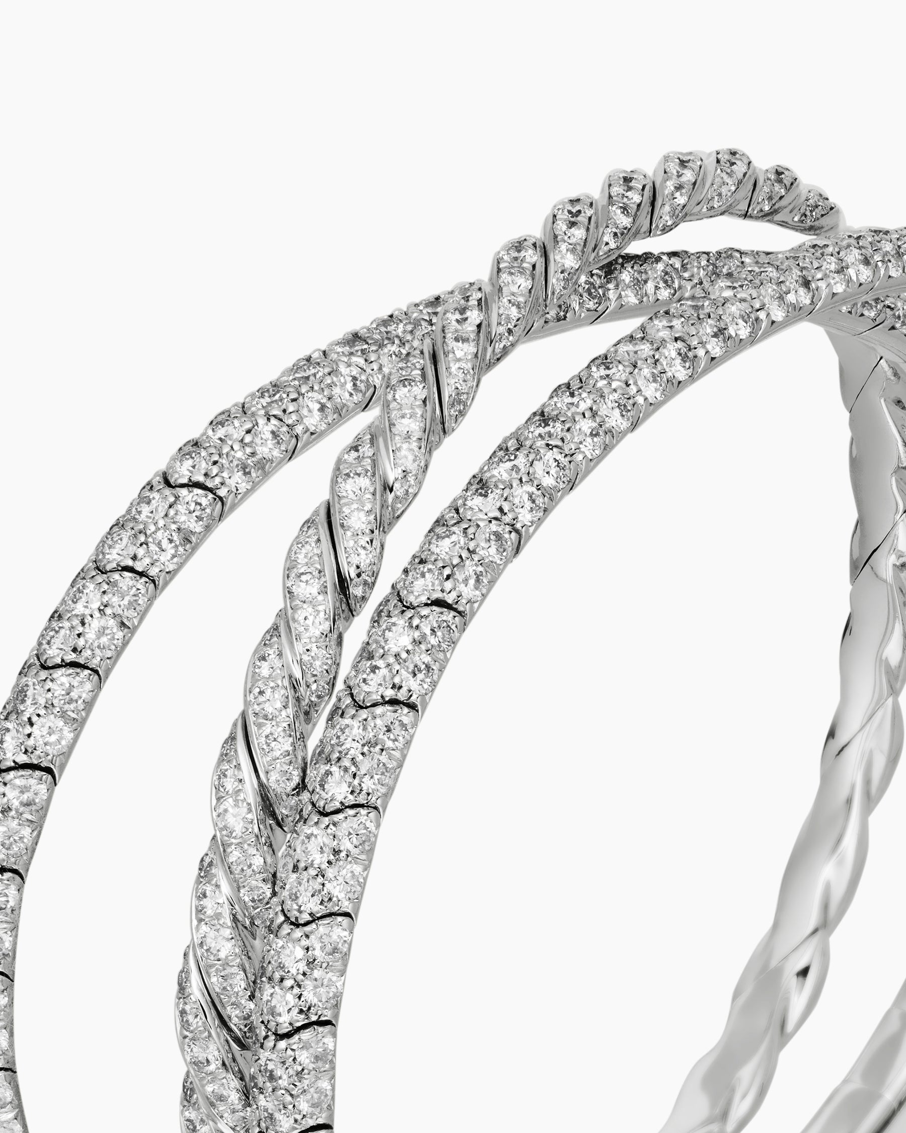 Sculpted Cable Flex Three Row Bracelet in 18K White Gold with Diamonds, 21mm