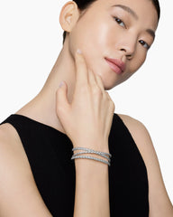 Sculpted Cable Flex Three Row Bracelet in 18K White Gold with Diamonds, 21mm