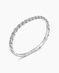 Sculpted Cable Flex Bracelet in 18K White Gold with Diamonds, 5mm