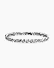 Sculpted Cable Flex Bracelet in 18K White Gold with Diamonds, 5mm