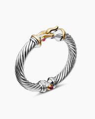 Buckle Classic Cable Bracelet in Sterling Silver with 18K Yellow Gold and Rhodolite Garnets, 9mm