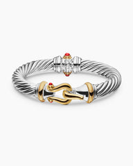 Buckle Classic Cable Bracelet in Sterling Silver with 18K Yellow Gold and Rhodolite Garnets, 9mm