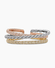 Sculpted Cable Flex Three Row Bracelet in 18K Gold with Diamonds, 18.5mm