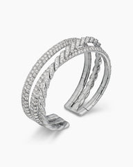 Sculpted Cable Flex Three Row Bracelet in 18K White Gold with Diamonds, 18.5mm