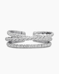 Sculpted Cable Flex Three Row Bracelet in 18K White Gold with Diamonds, 18.5mm