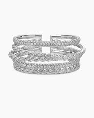 Sculpted Cable Flex Five Row Bracelet in 18K White Gold with Diamonds, 28.6mm