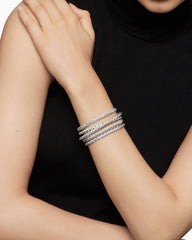 Sculpted Cable Flex Five Row Bracelet in 18K White Gold with Diamonds, 28.6mm