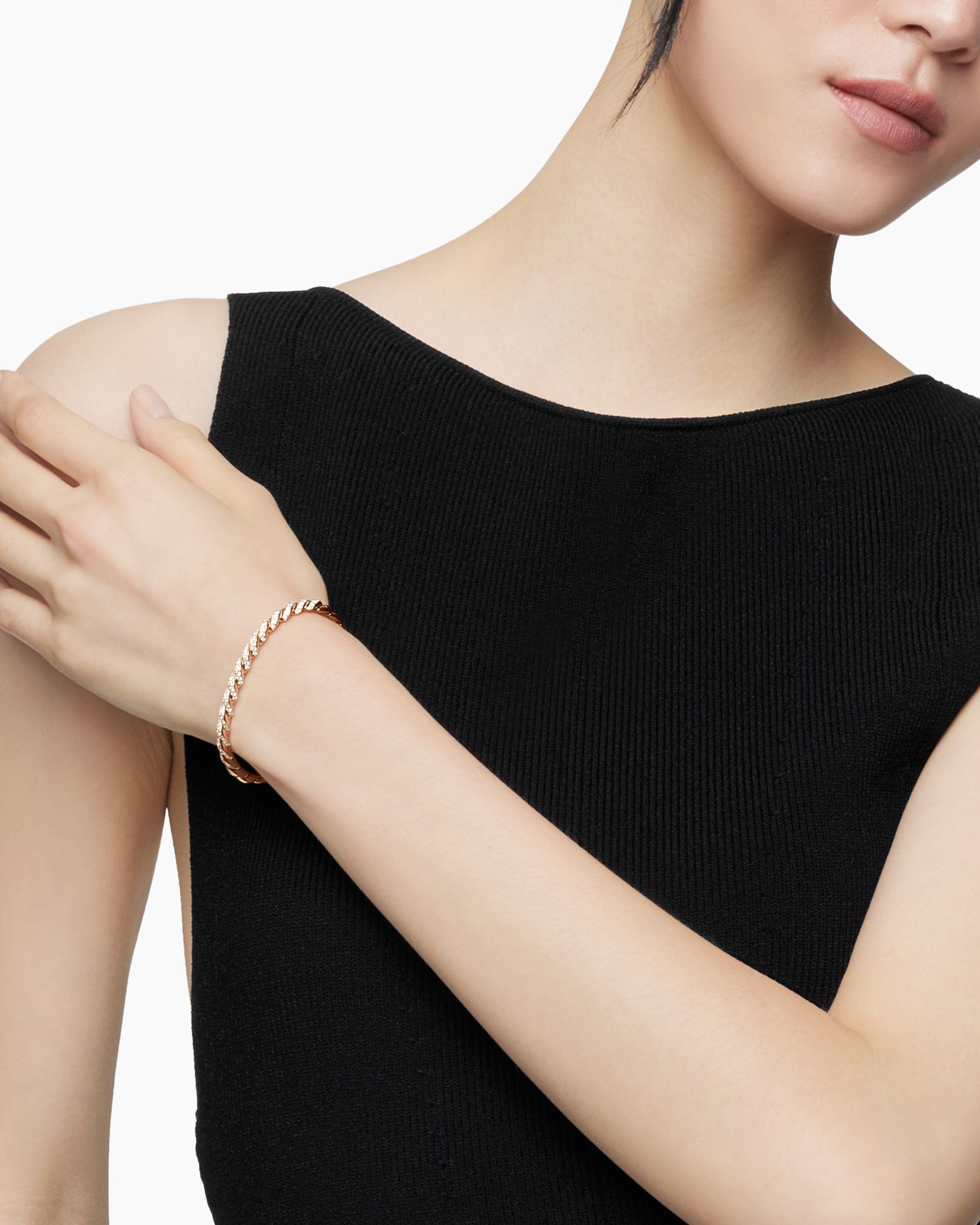 Sculpted Cable Flex Bracelet in 18K Rose Gold with Diamonds, 5mm