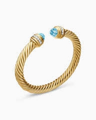Classic Cablespira® Bracelet in 18K Yellow Gold with Blue Topaz and Diamonds, 7mm