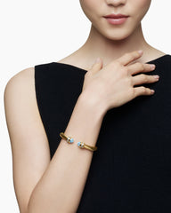 Classic Cablespira® Bracelet in 18K Yellow Gold with Blue Topaz and Diamonds, 7mm