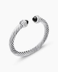 Classic Cable Bracelet in Sterling Silver with Black Onyx and Diamonds, 7mm