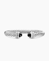 Classic Cable Bracelet in Sterling Silver with Black Onyx and Diamonds, 7mm