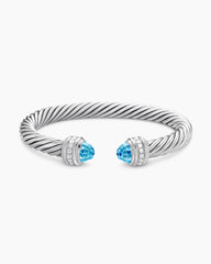 Classic Cable Bracelet in Sterling Silver with Blue Topaz and Diamonds, 7mm