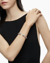 Classic Cable Bracelet in Sterling Silver with Blue Topaz and Diamonds, 7mm