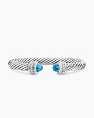 Classic Cable Bracelet in Sterling Silver with Blue Topaz and Diamonds, 7mm