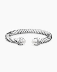 Classic Cable Bracelet in Sterling Silver with Pearls and Diamonds, 7mm