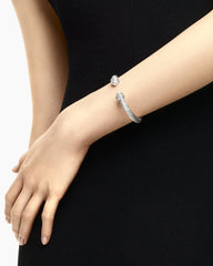 Classic Cable Bracelet in Sterling Silver with Pearls and Diamonds, 7mm