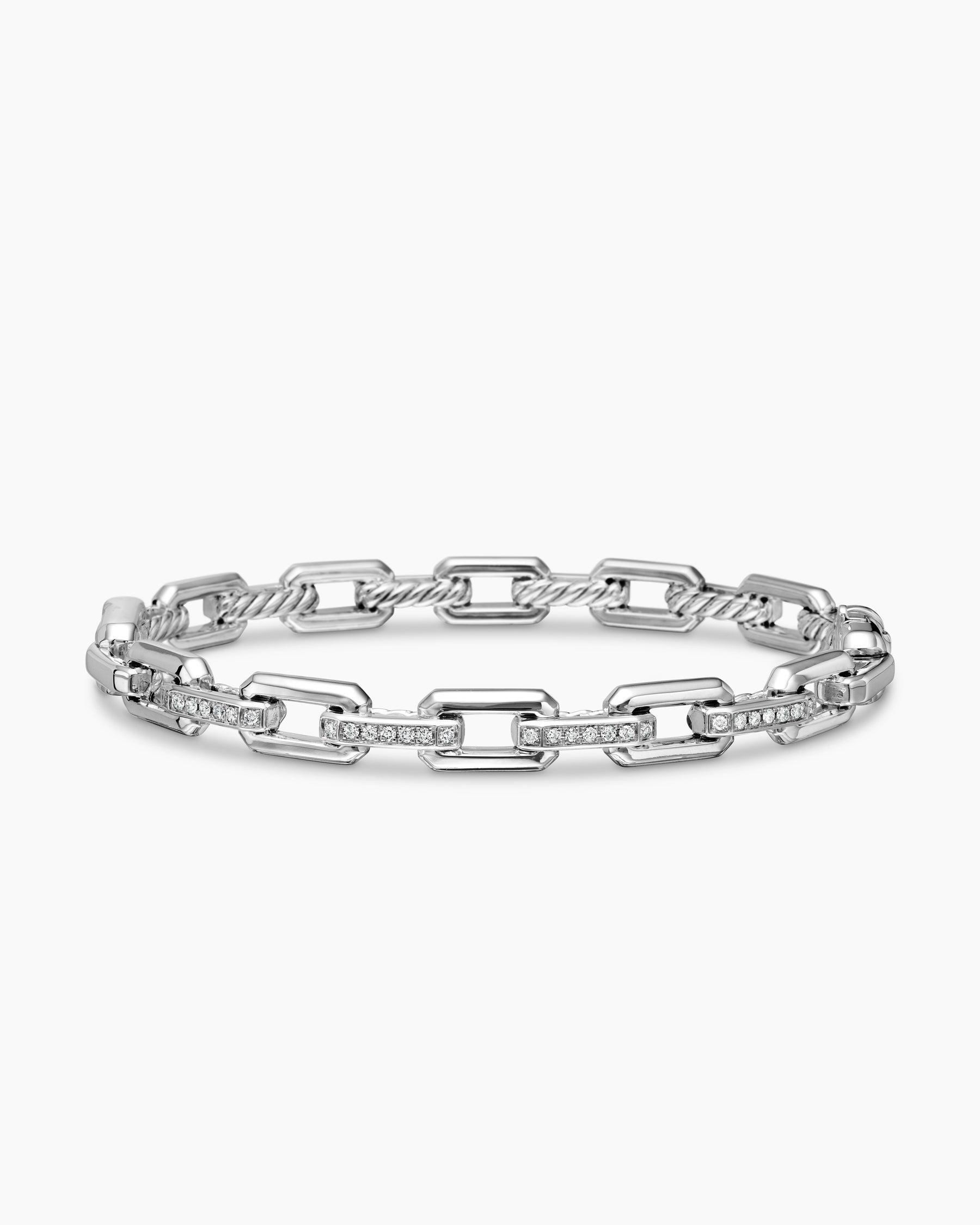 Stax Link Bracelet in Sterling Silver with Diamonds, 6.7mm