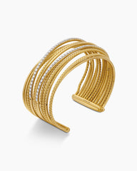 Crossover Cuff Bracelet in 18K Yellow Gold with Diamonds, 27.5mm